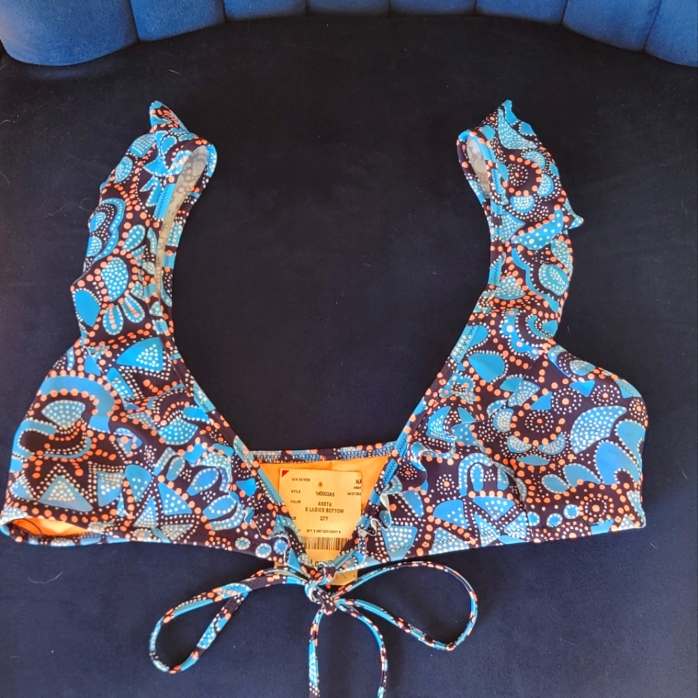 Blue and Orange Patterned Bikini Top